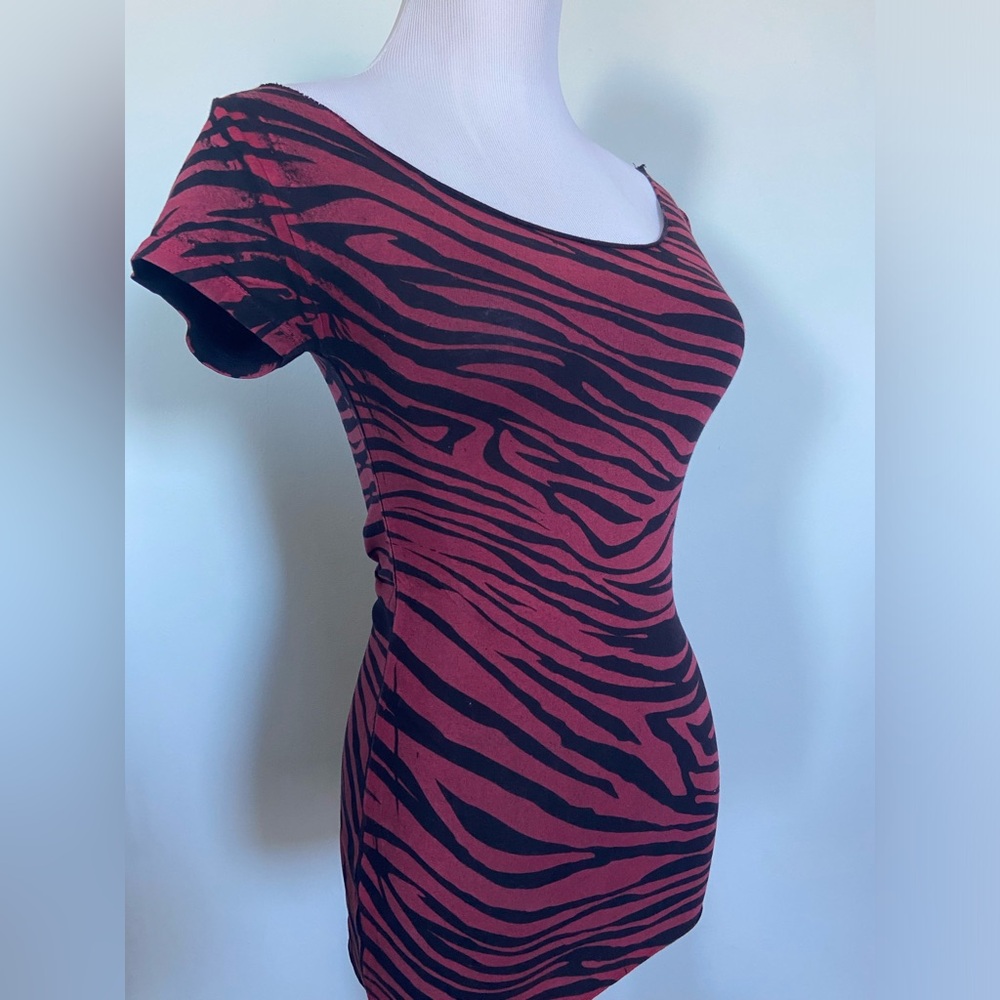 Red and Black Zebra Stripe Half Sleeve Shirt